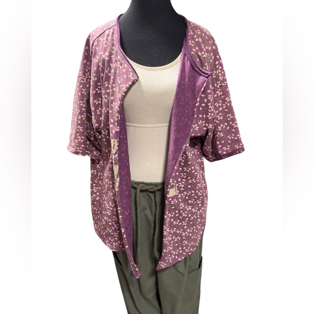 NWT - Easel Purple Floral "Love" tshirt women's oversized small